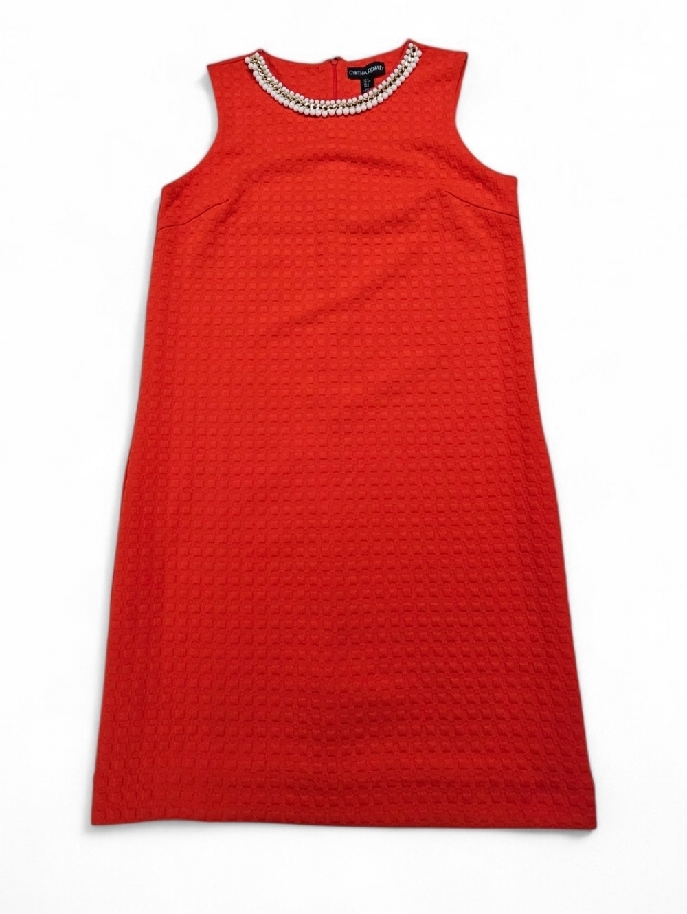 Cynthia Rowley Textured Shift Dress with Beaded Chain Collar in Sienna Sz Small